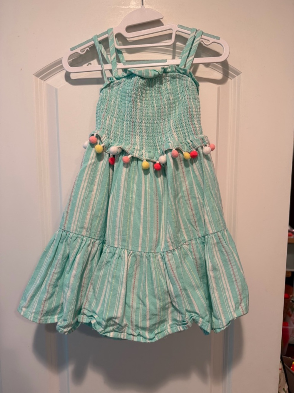 Tahari Mint Green Striped Sundress with Pom Pom Trim - 4t